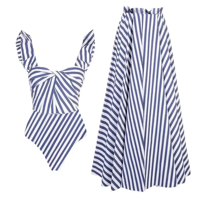 2 pièces bleu à volants maillot de bain femmes Sexy maillots