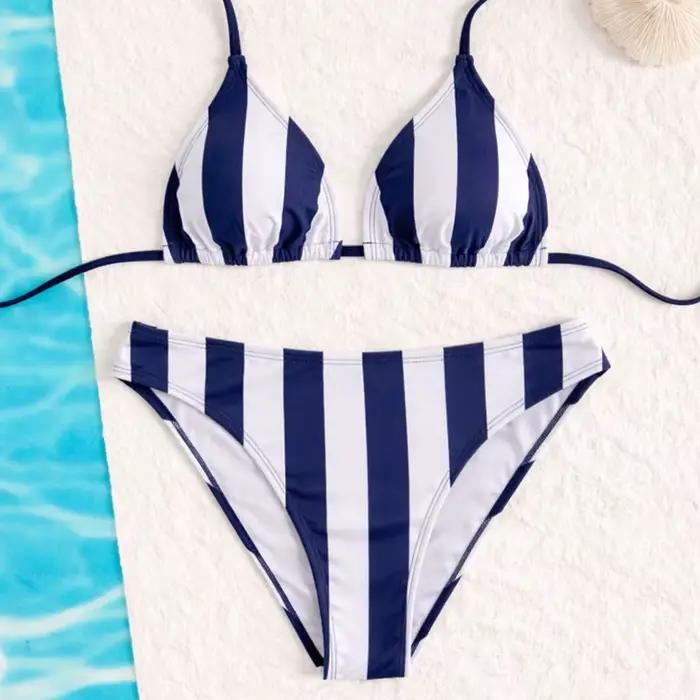 Ensemble de bikini sexy à imprimé rayé, style européen et américain, pour plage, vacances, fête à la piscine, spa, sources chaudes, sports nautiques et croisière ``` 该HTML代码严格遵循了给定的要求，使用