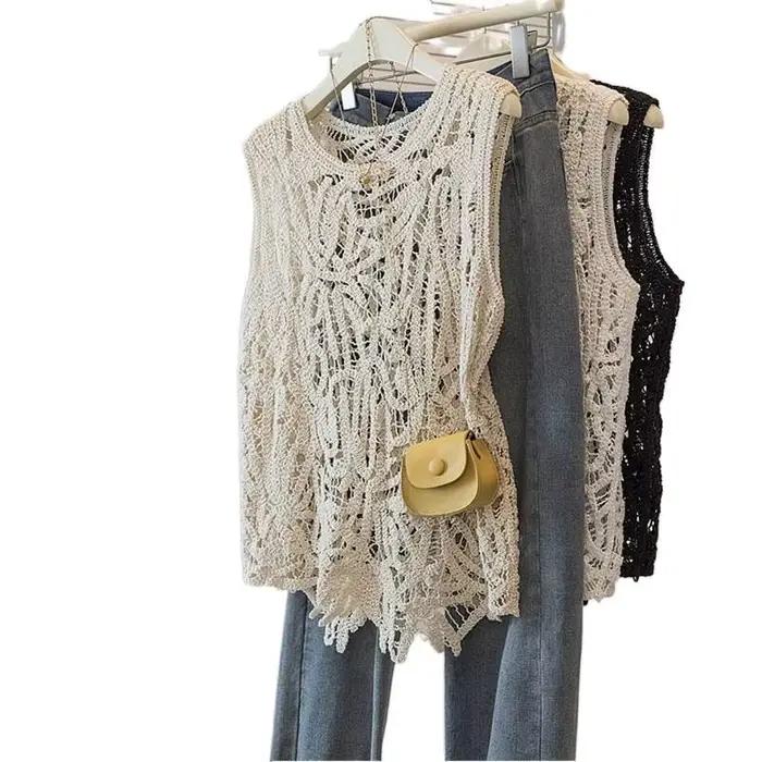 Nouvelle collection été : Gilet grande taille pour femme, style coréen tendance, polyvalent, design simple, sensation de légèreté, en coton et lin.