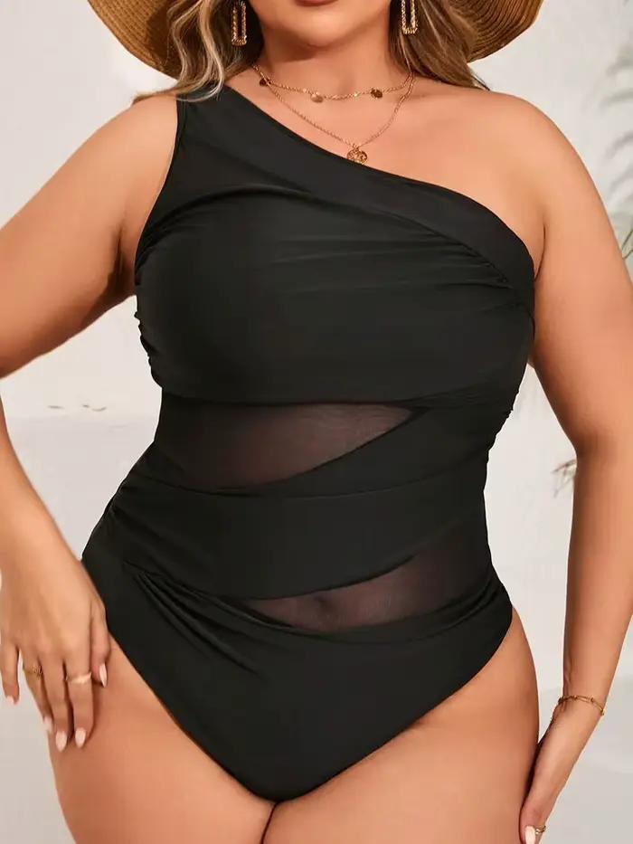 Maillot de bain une pièce grande taille pour femme 2026, asymétrique, en maille patchwork, pour la plage