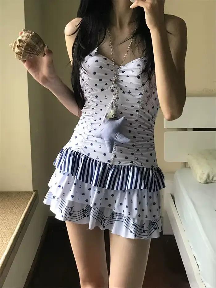 Maillot de bain une pièce froncé Kawaii pour femme