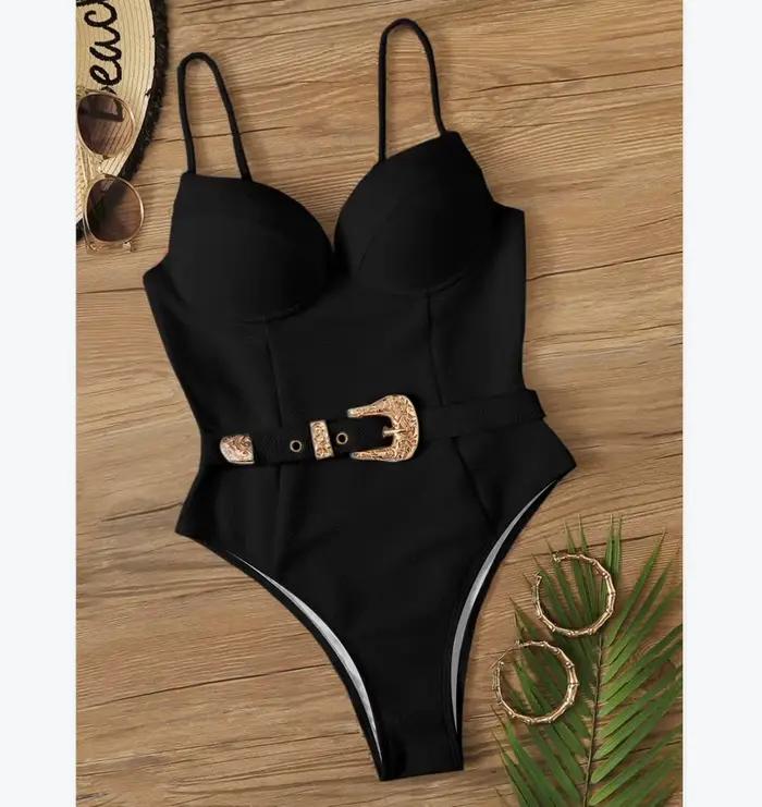 Sexy Underwire maillot de bain une pièce femmes Push Up solide blanc noir rembourré boucle maillots