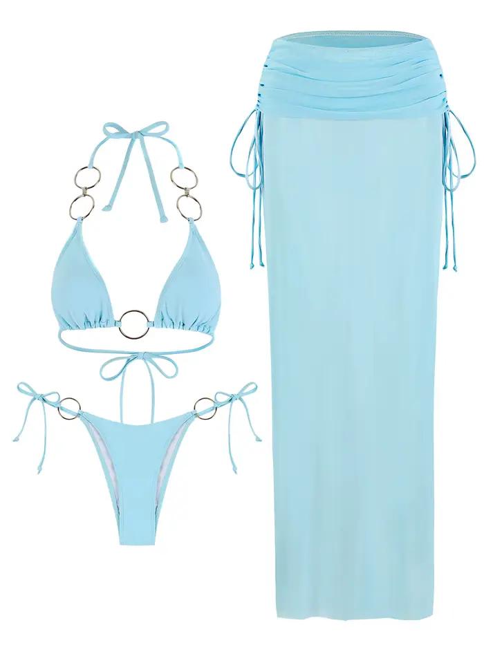 Sheer 3 pièces Bikini ensembles 2025 maillots de bain discothèque Partywear maillot