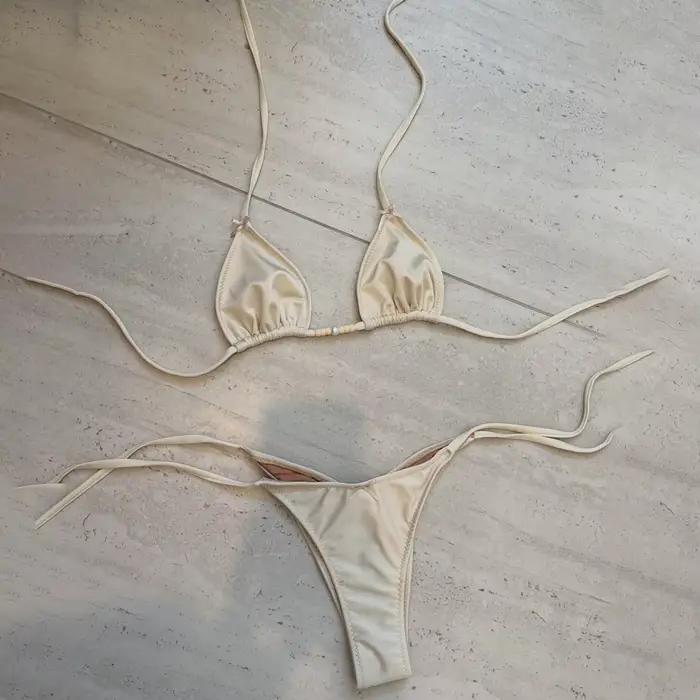 Micro Bikini 2026 Nouveaux Maillots de Bain Femme Sexy Brésilien Biquini Brillant Uni Tenue de Plage Push Up Maillot de Bain Féminin