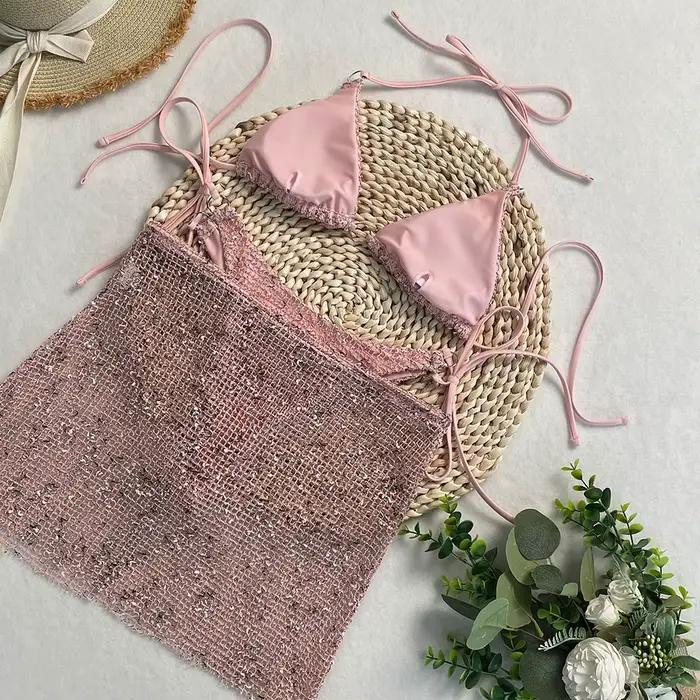 DEBAIOR Maillot de bain brillant avec jupe Cover-Up 2025 Ensemble bikini 3 pièces pour femme