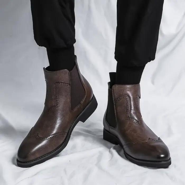 Mayba Mode Tendance Cuir Hommes Bottes Automne Hiver Rétro Rinçage Bottes Slip On Casual Chaussures Pour Hommes vitation Degré Size38-46