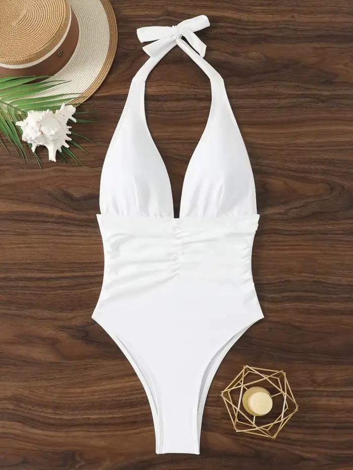 Maillot de bain une pièce femme 2026, nouveau, uni, à bretelles, avec cordon de serrage, body sexy dos nu, tenue de plage estivale, maillot de bain féminin