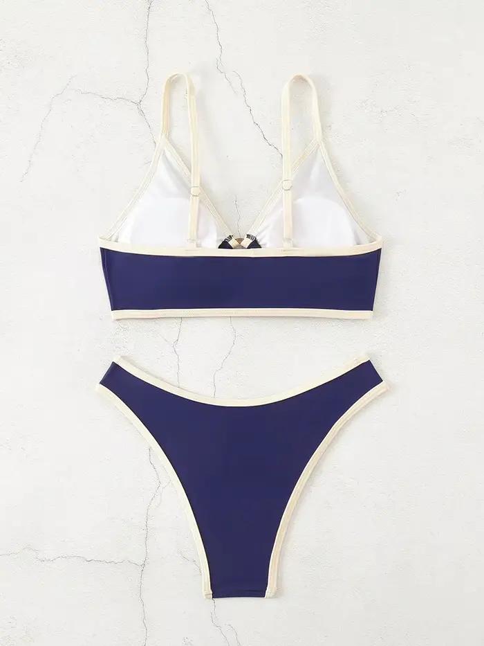 Bikini Halter Femme 2026 Maillot de Bain Sexy Brésilien Ensemble String Biquini Tenue de Plage Bleue Occasion Spéciale