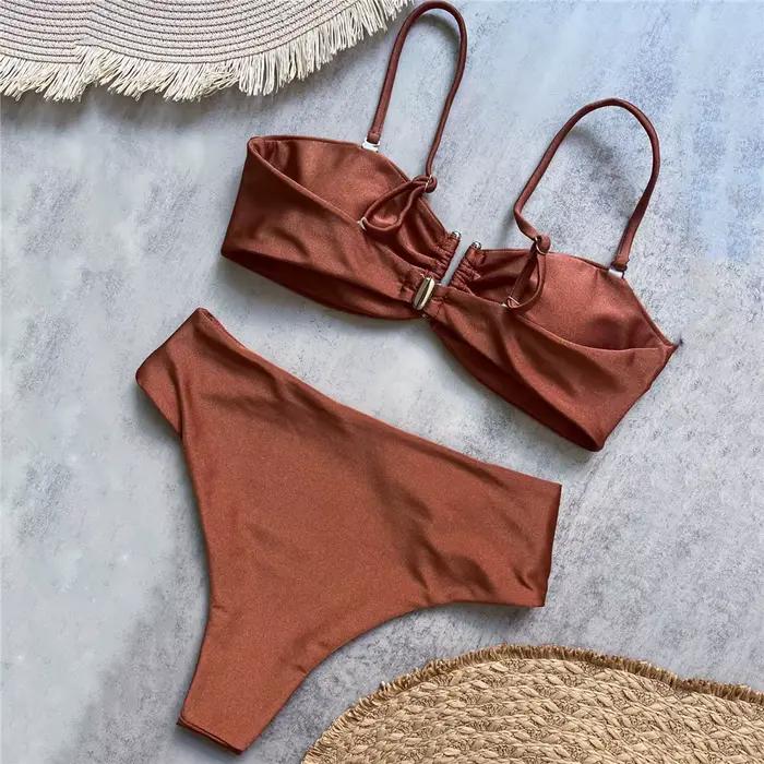 Bikini Taille Haute Femme 2026 Polyester Nylon Sexy Style Plage Occasions Spéciales Ensembles De Maillots De Bain