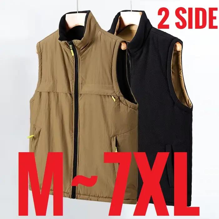 Grande taille 2 côté gilet hommes polaire poche Multiple veste sans manches mâle automne léger grand grand noir Zip gilet