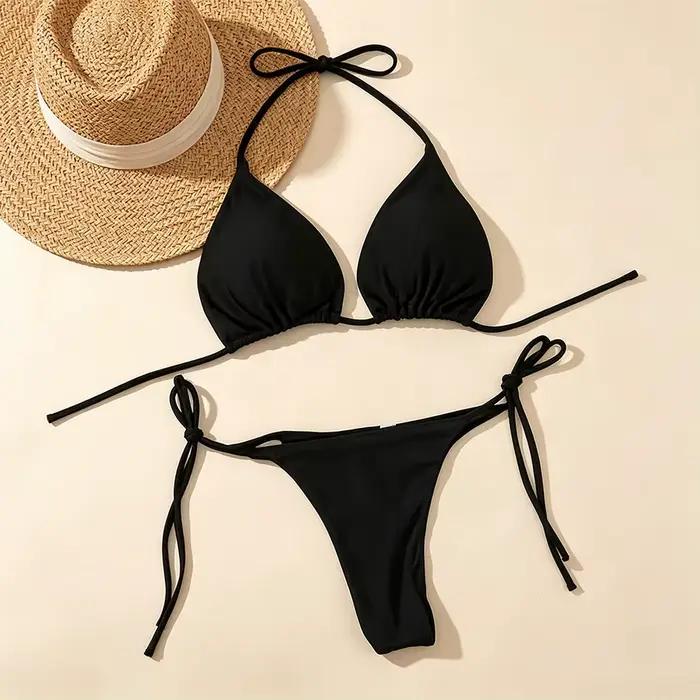 Ensemble bikini triangle à nouer 2 pièces pour femme
