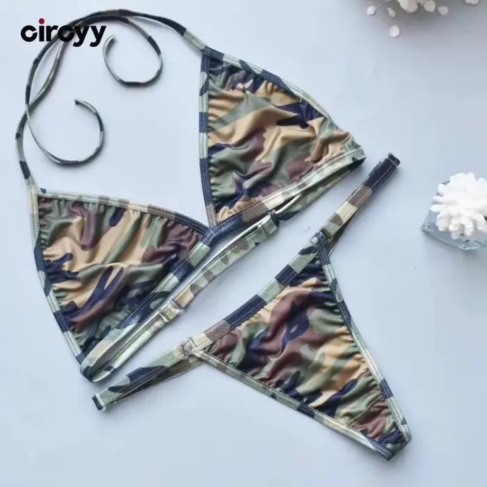 Circyy Bikini ensemble femmes Sexy Camouflage maillot de bain deux pièces tongs dos nu