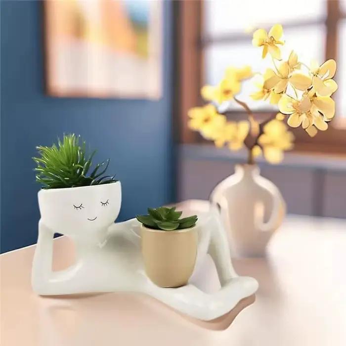 Jardinière GOOD-Lazy Guy en résine, petit personnage paresseux, pot à fleurs pour plantes succulentes, figurine unique allongée