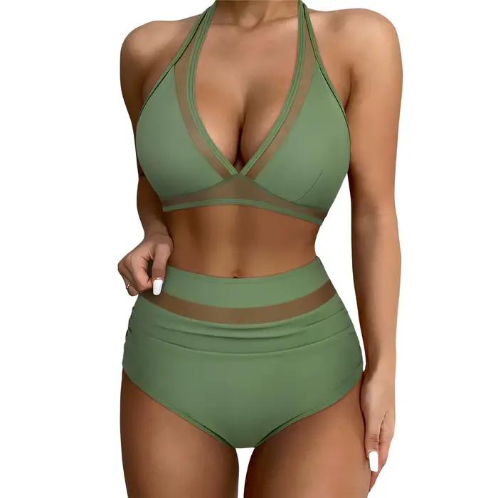 Push Up Bikini rouge licou maillot de bain femmes taille haute maillots