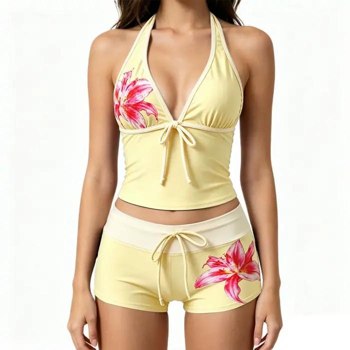 Tankini pour femmes, ensemble de bikini 2 pièces, haut de tankini avec short, maillot de bain mignon à pois, ensembles de bikini sans bretelles pour femmes