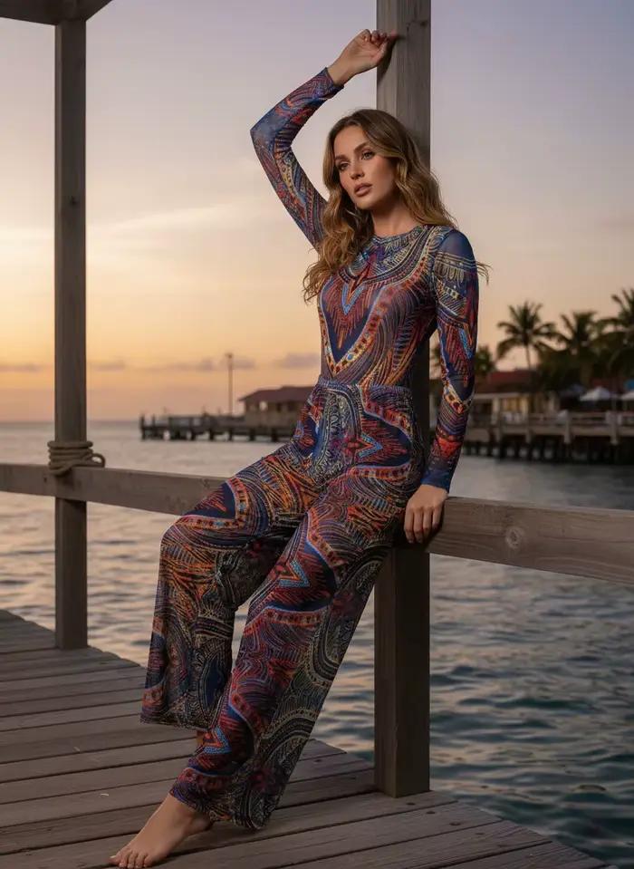 Maillot de bain florale UPF 50+ pour femme, ensemble de bikini avec pantalon, séchage rapide, tissu polyamide, style européen et américain, col en V profond, occassions plage et piscine