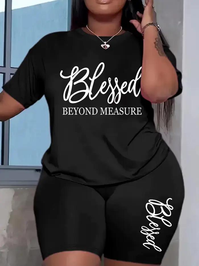 Ensembles Grande Taille pour Femmes – Nouveautés Été 2 Pièces Imprimées « Blessed » – Offres et Liquidations – Tout à