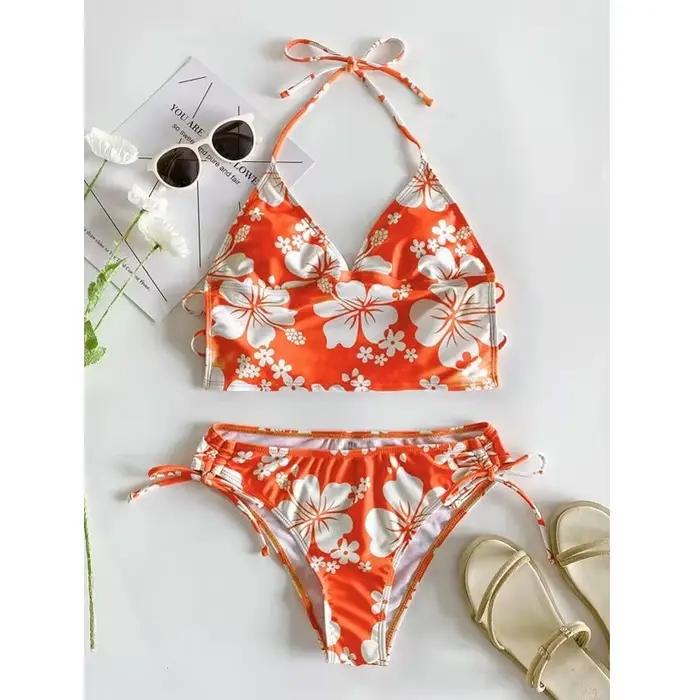 Cikini-Ensemble bikini licou à imprimé floral pour femme
