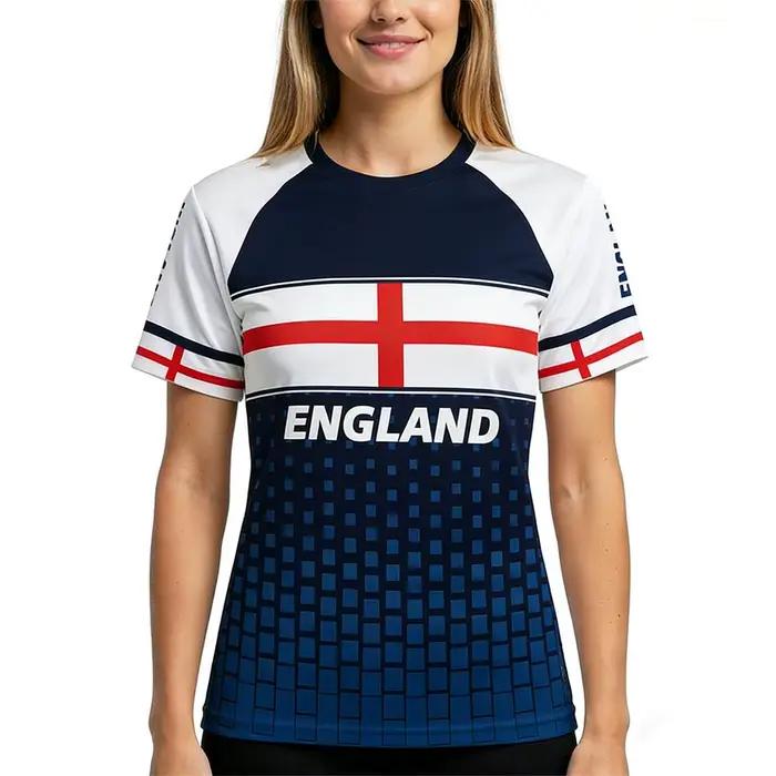 Nouveau T-shirt de football unisexe à col rond imprimé drapeau de l'Angleterre 2026, style décontracté streetwear, manches courtes