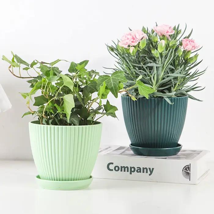 Pot de fleurs en résine avec plateau, pot de fleurs moderne pour l'intérieur et l'extérieur, pour le salon, le bureau, la décoration de bureau, durable et élégant
