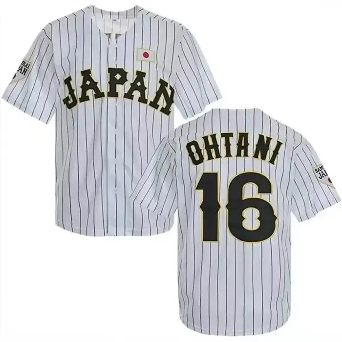 Japon 16 OHTANI maillot de Baseball surdimensionné vêtements de sport en plein air broderie couture rayures Hip Hop tissu haute rue T-Shirts
