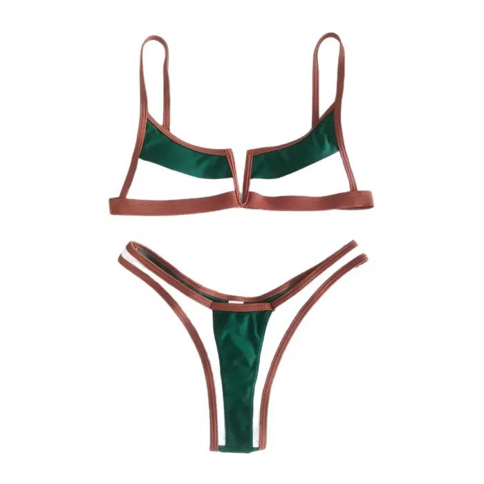 Maillot de bain sexy deux pièces pour femme, coupe haute en V, ensemble bikini
