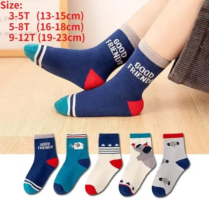 5 paires de chaussettes pour enfants, longueur moyenne, dessin animé, confortables, chaudes, de haute qualité, chaussettes pour bébés, chaussettes pour garçons, quatre saisons