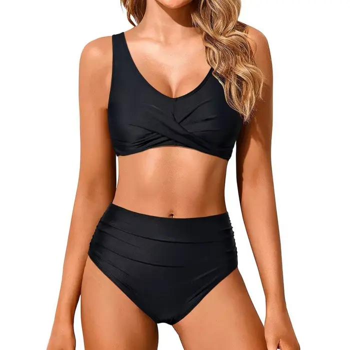 Maillot de bain bikini taille haute pour femme
