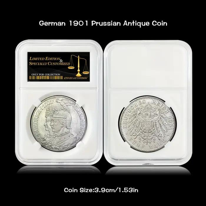 Boîte à double portrait allemande 1901 de prusse, avec une pièce antique/dorée, un insigne gravé avec un design d'aigle