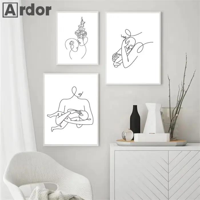 Peinture murale abstraite mère et enfant, dessin de corps de bébé, affiche d'art imprimée, image minimaliste, décor de maison