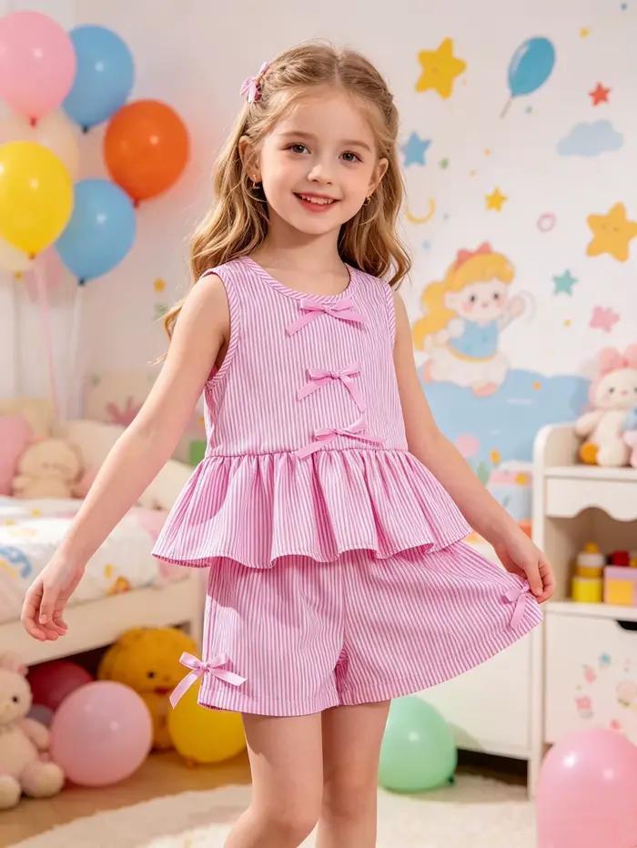 Ensemble deux pièces rayé rose et blanc pour fille
