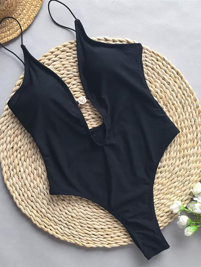 Sexy col en V profond cravate colorant découpé une pièce maillot de bain femmes maillots