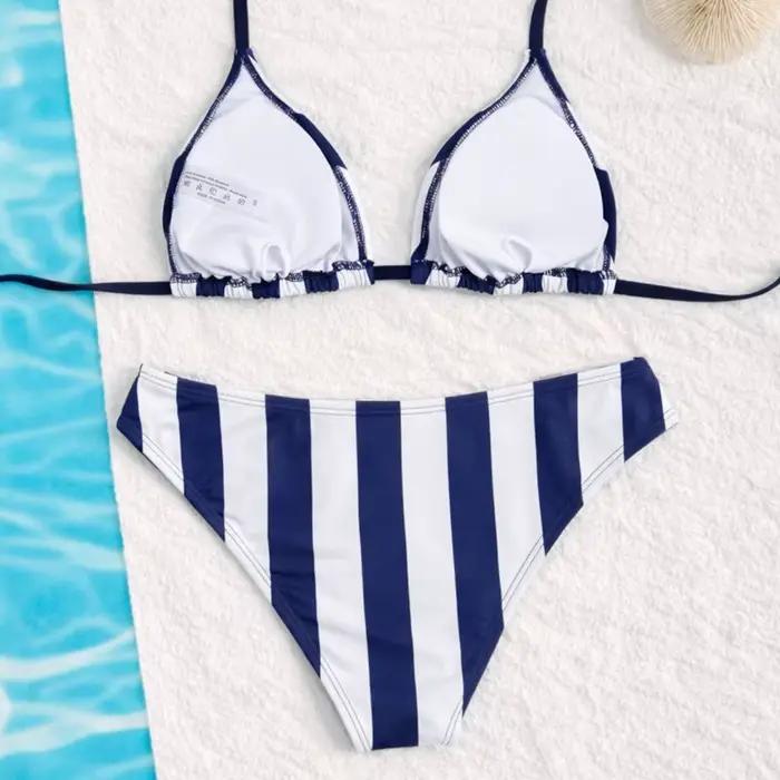 Ensemble de bikini sexy à imprimé rayé, style européen et américain, pour plage, vacances, fête à la piscine, spa, sources chaudes, sports nautiques et croisière ``` 该HTML代码严格遵循了给定的要求，使用