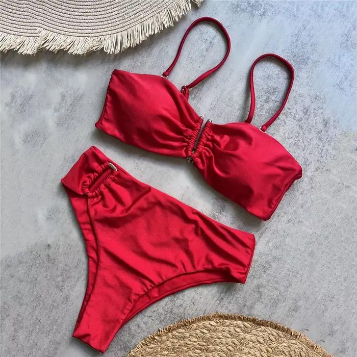 Bikini Taille Haute Femme 2026 Polyester Nylon Sexy Style Plage Occasions Spéciales Ensembles De Maillots De Bain