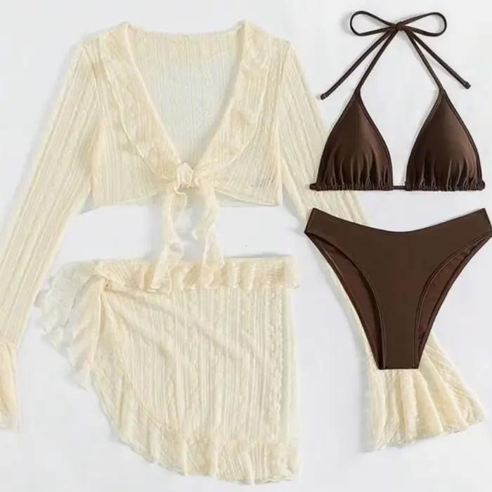 2025 Sexy quatre pièces femmes maillot de bain à manches longues couvrir maillots