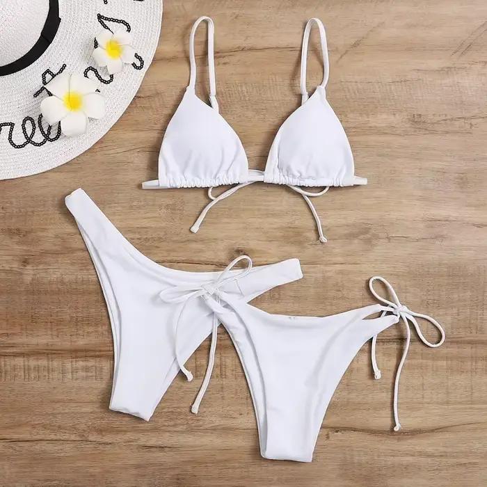 Ensemble bikini 3 pièces sexy pour femme – Maillot de bain triangle bandeau push up en bleu et violet
