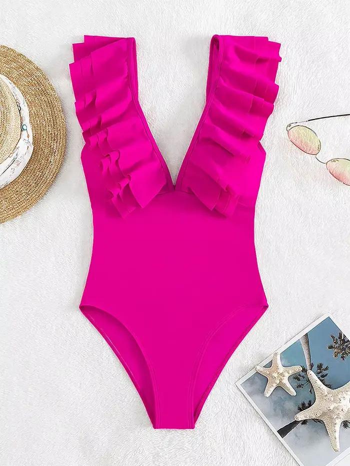Maillot de bain une pièce rose rouge pour femme 2026