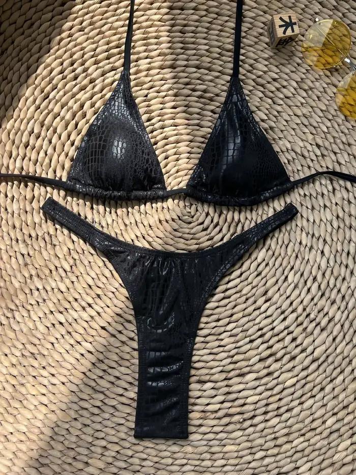 Noir Sexy Bikini femmes maillot de bain féminin Bikinis ensemble serpent