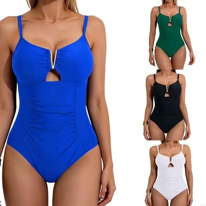 Maillot bain Monokini à col en V pour femmes