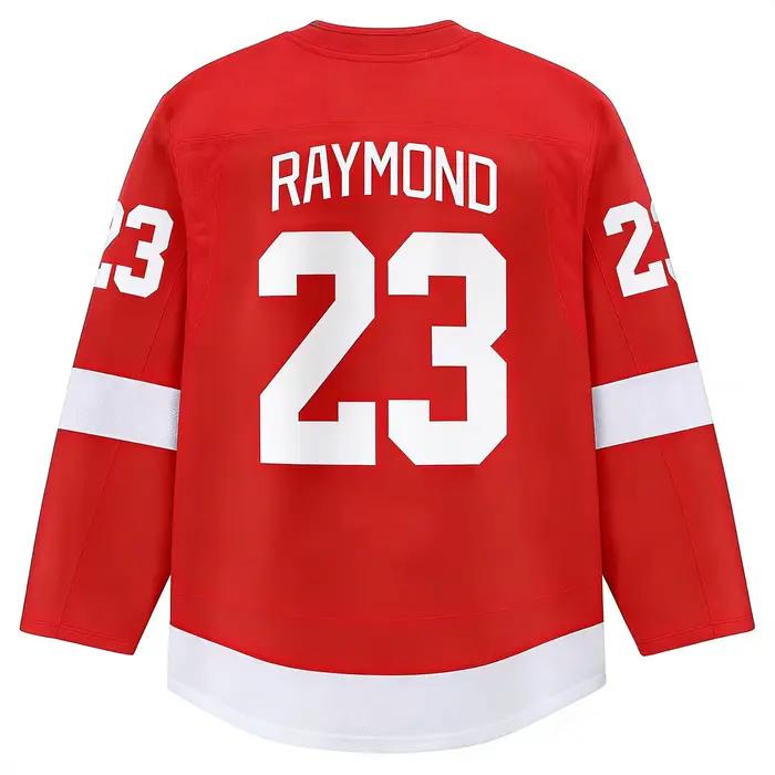Maillot de hockey 2026 Rouge/Blanc avec l'icône emblématique de la roue ailée # Vêtements à manches longues avec 23 logos rayés pour les fans et les collectionneurs, impression 3D HD