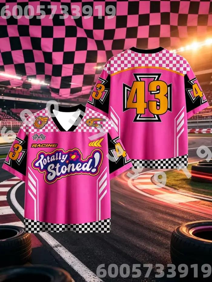 Maillot de football rose à carreaux 2026, coupe courte # T-shirt sport respirant à col en V numéro 43, style streetwear Y2K, pour toute la famille et les enfants