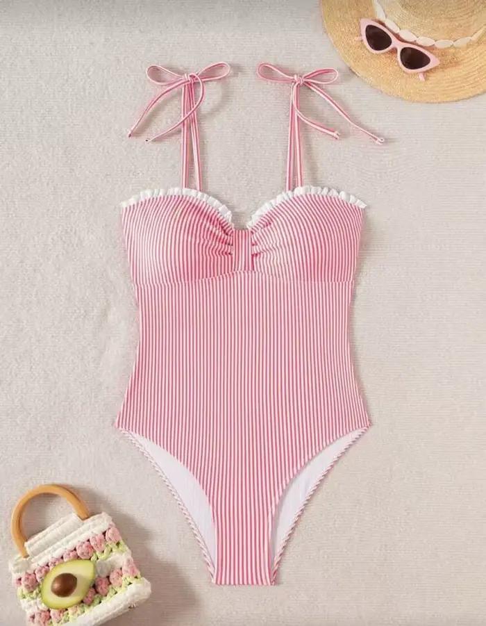 Maillot de bain une pièce à bretelles sexy rayé avec volants pour femmes occassions de baignade et de plage été 2026