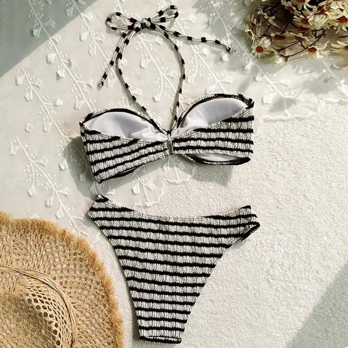 Maillot de bain bikini deux pièces à rayures pour femme