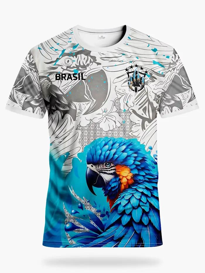 Maillot de l'équipe nationale de football pour hommes du Brésil avec perroquet tropical respirant et graphiques du drapeau brésilien. Séchage rapide, humidité-w