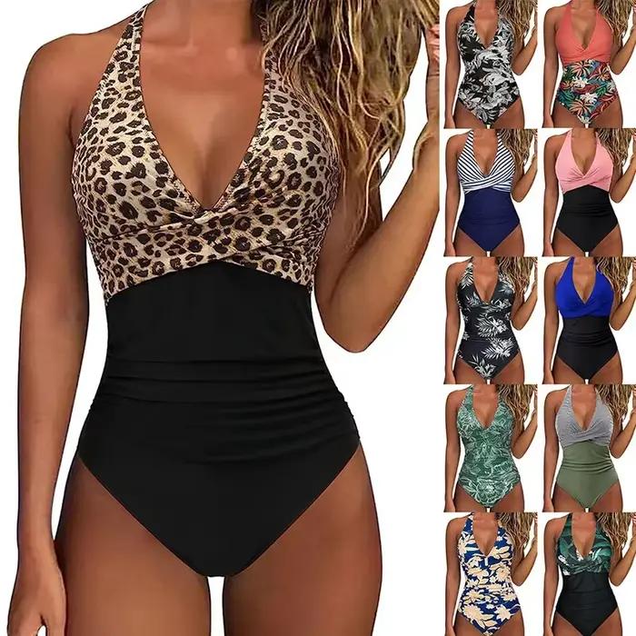 Été imprimer une pièce maillot de bain femmes Sexy plissé
