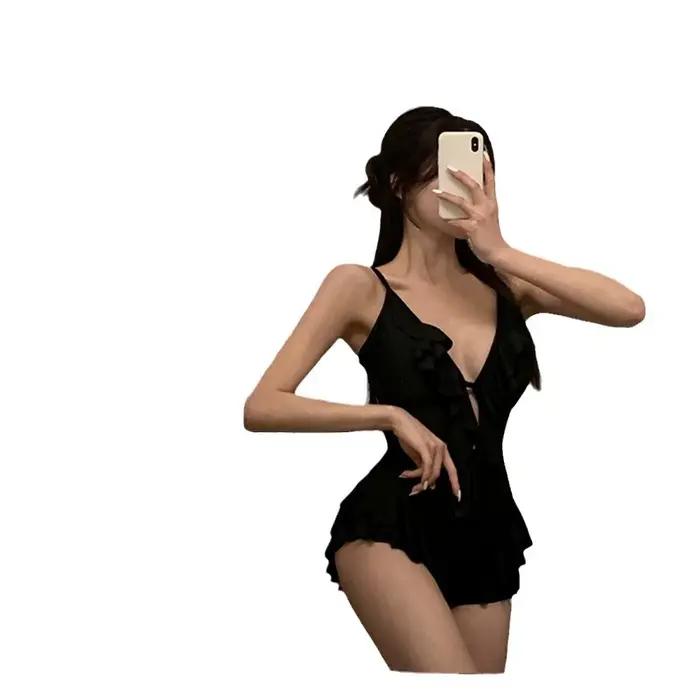 Noir une pièce maillot de bain femme 2025 coréen maillots
