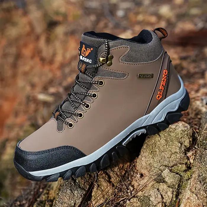 Bottes de rinçage en cuir pour hommes, chaussures de cowboy décontractées, chaussures de randonnée, peluche chaude, extérieur, noir, grande taille, neige, garçons, hiver