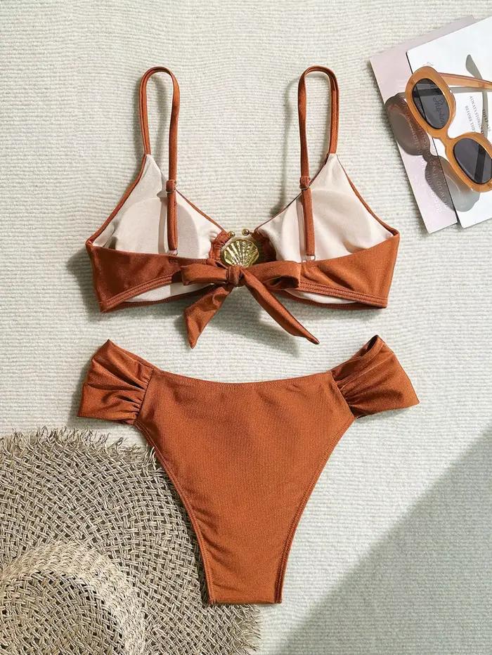 Ensemble bikini sexy plissé taille haute 2026 pour femme