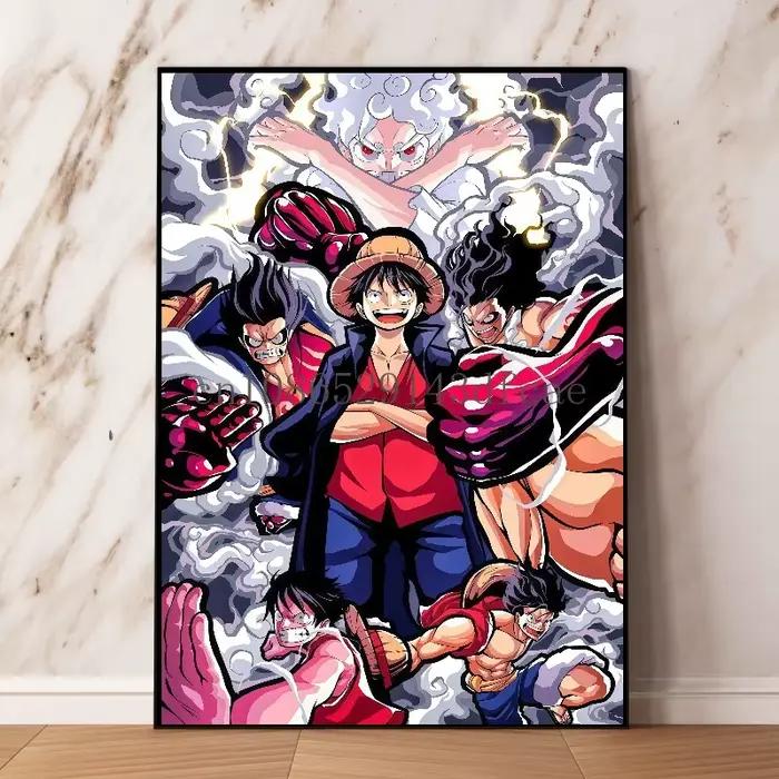Papier peint Luffy Gear 5, une pièce, dessin animé classique, Art minimaliste passionné, décoration de la maison, peinture sur toile, affiches murales