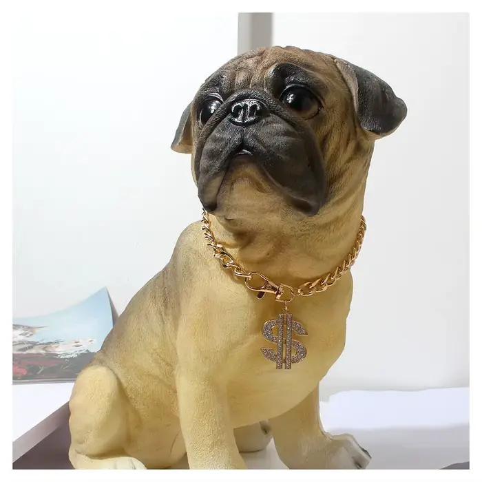 Collier de luxe pour chiens de petite et moyenne taille, pendentifs avec signe de Dollar, Hip Hop, chaîne plaquée or/argent, bijoux, accessoires pour animaux de compagnie